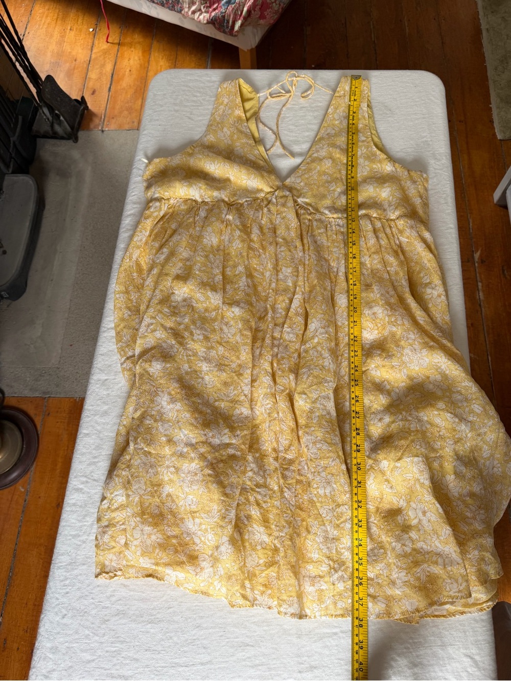 Women’s J Crew Swingy Lined V neck Mini Dress Yellow Floral Hidden Zip Size XL - Picture 11 of 12